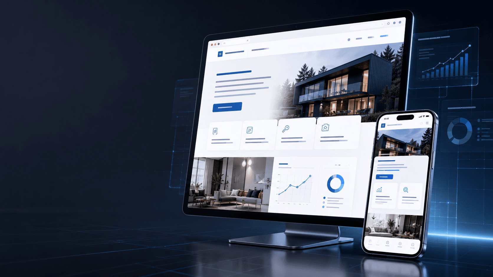 A modern business website displayed across different devices